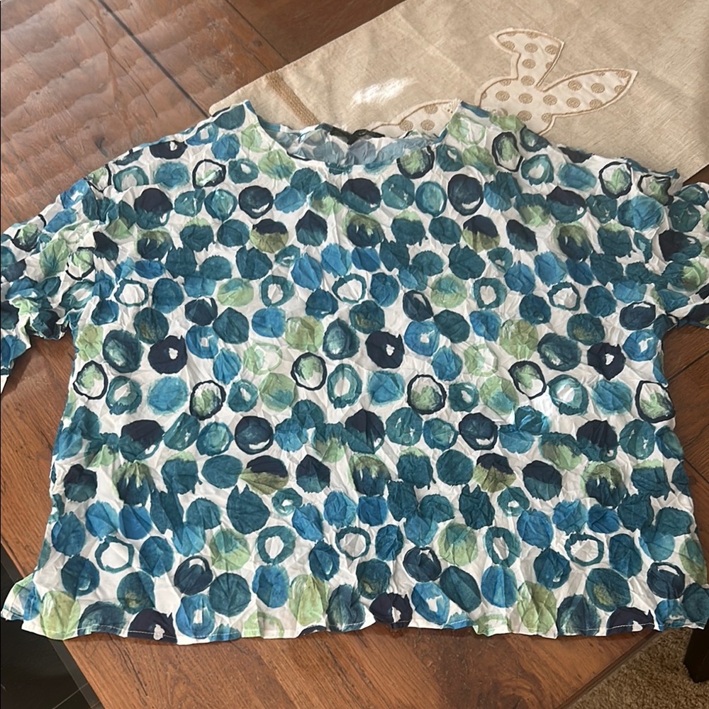 Habitat Women's Top - Blue and Green Pattern